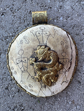 Tibetan Dragon Naga Chank Shell Large Brass Pendant