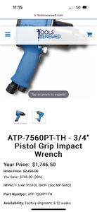 ATP7560PT-TH ATP Pistol Grip Impact Wrench, 3/4'' Square Drive