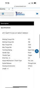 ATP7560PT-TH ATP Pistol Grip Impact Wrench, 3/4'' Square Drive