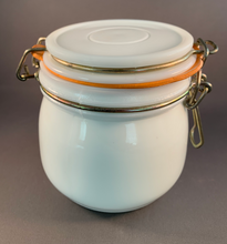 Load image into Gallery viewer, Milk Glass Jar Lidded Clamp Storage