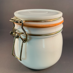 Milk Glass Jar Lidded Clamp Storage