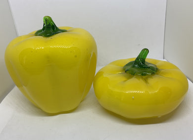 2 Hand Blown Glass Yellow Pepper's Vegetable and Fruit Decor