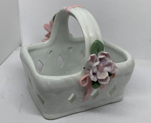 Porcelain Basket Decorative Hand Painted Flowers Miniature