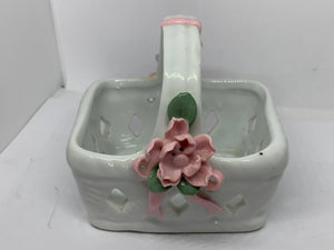 Porcelain Basket Decorative Hand Painted Flowers Miniature