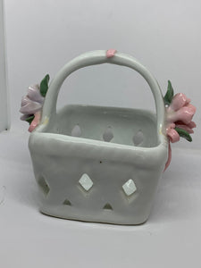 Porcelain Basket Decorative Hand Painted Flowers Miniature