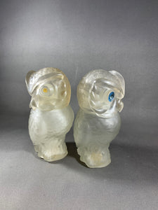 2 Avon Vintage Snowy Owl Moonwind Powder Sachet Glass Bottles