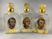 Load image into Gallery viewer, 3 Vintage Avon Lincoln &amp; Washington Tribute After Shave Glass Bottle Empty