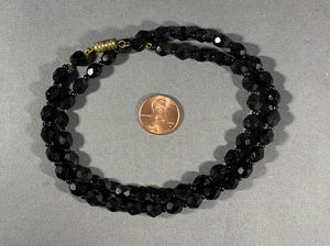 Vintage Black Faceted Glass Beads Necklace 21 Inch