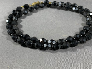 Vintage Black Faceted Glass Beads Necklace 21 Inch