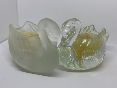 2 Swan Clear and Frosted Glass Candle Holders Taiwan