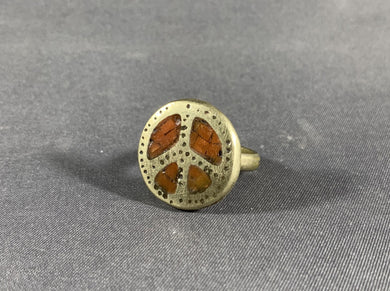 Tibetan Peace Ring Coral Inlay Metal Repousse Jewelry Size 7