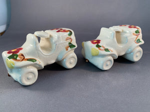 Floral Cars Porcelain Salt and Pepper Shakers Vintage Folk Art