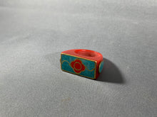 Load image into Gallery viewer, Tibetan Ring Red Copal Turquoise Coral Jewelry Size 9