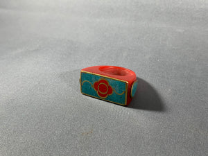 Tibetan Ring Red Copal Turquoise Coral Jewelry Size 9