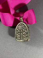 Load image into Gallery viewer, Tibetan Pink Buddha Head Pendant Silver Repousse Jewelry 25 Inch Ribbon