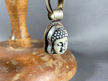 Load image into Gallery viewer, Tibetan White Buddha Pendant Silver Repousse Jewelry Ribbon