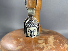 Load image into Gallery viewer, Tibetan White Buddha Pendant Silver Repousse Jewelry Ribbon