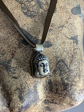 Load image into Gallery viewer, Tibetan White Buddha Pendant Silver Repousse Jewelry Ribbon