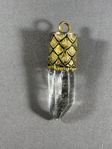 Tibetan Pendant Himalayan Crystal Brass Repousse Jewelry 2 Inch