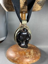 Load image into Gallery viewer, Tibetan Pendant Black Copal Globular Silver Repousse Jewelry