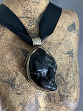 Load image into Gallery viewer, Tibetan Pendant Black Copal Globular Silver Repousse Jewelry