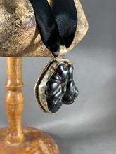 Load image into Gallery viewer, Tibetan Pendant Black Copal Globular Silver Repousse Jewelry