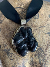 Load image into Gallery viewer, Tibetan Pendant Black Copal Globular Silver Repousse Jewelry