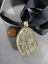 Load image into Gallery viewer, Tibetan Pendant Black Copal Globular Silver Repousse Jewelry