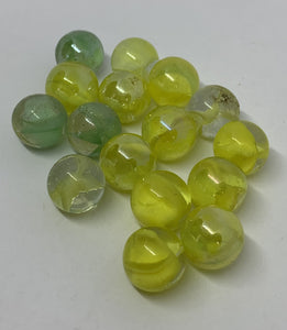 39 Vintage Glass Translucent Marbles Swirled Yellow