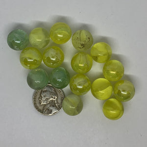 39 Vintage Glass Translucent Marbles Swirled Yellow