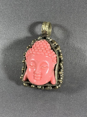 Tibetan Pink Buddha Head Pendant Silver Repousse Jewelry