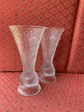 2 Avon Vintage Glass Vase Candlestick Holders Hearts Fostoria