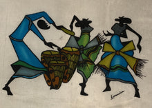 Load image into Gallery viewer, Kenya Batik Dancing with Drummers African Textile Art White