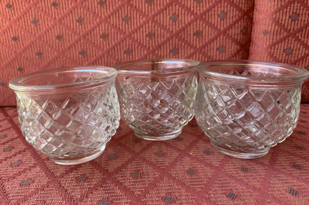 3 Avon Vintage Crystal Glass Votive Candle Holders Diamond Cut