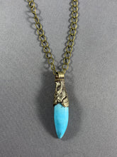 Load image into Gallery viewer, Tibetan Necklace Turquoise Tusk Pendant Silver Metal Repousse 22 Inch