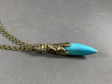 Load image into Gallery viewer, Tibetan Necklace Turquoise Tusk Pendant Silver Metal Repousse 22 Inch