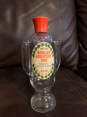 Vintage Avon World's Greatest Dad Tribute After Shave Empty Glass Bottle