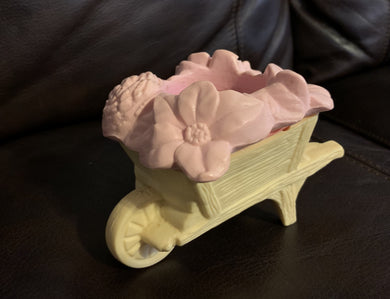 Vintage Avon Garden Bounty Meadow Morn Fragrance Candle Wheel Barrow Holder