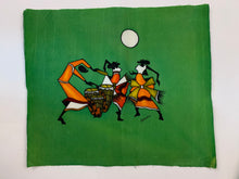 Load image into Gallery viewer, Kenya Batik Dancing with Drummer African Textile Art Green 14x17 Inch