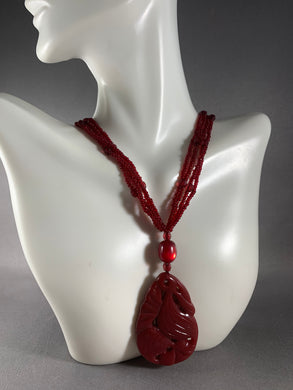 Vintage Necklace Red Glass Beads 16-18 Inch