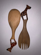 Load image into Gallery viewer, African Salad Spoon Set Hand Carved Wood Giraffe&#39;s 8 Inch