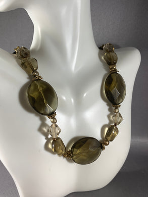 Vintage Necklace Smoky Faceted Glass Beads 15-17 Inch
