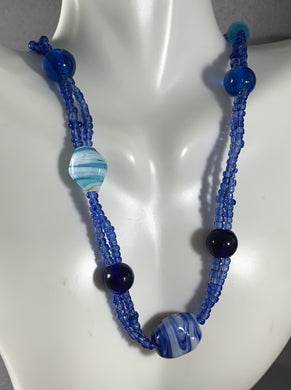 Vintage Necklace Blue Glass Beads 16 Inch