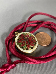 Vintage HMK Cloisonne Enamel 2-Sided Poinsettia Flower Pendant Necklace