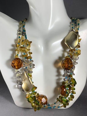 CJ Vintage Necklace 3-Strand Multi Color Beads 17-20 Inch