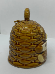 Vintage Ceramic Silver Dollar City Bear Basket Porcelain Bell
