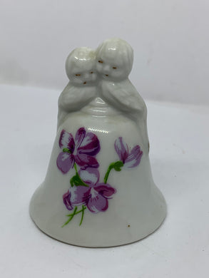 Small Vintage Ceramic Lovebirds Porcelain Floral Bird Bell
