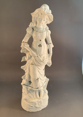 Hand Painted Ceramic Figurine Woman Picking Flowers