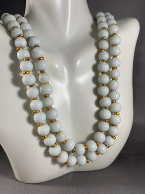 Vintage White Glass Gold Tone Beads Necklace 42 Inch
