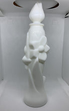 Load image into Gallery viewer, Vintage Avon Milk Glass Floral Bud Vase Lemon Velvet Bath Foam Decanter Bottle